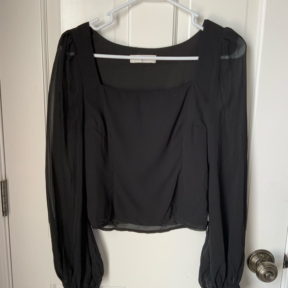 Commense Black Sheer Long Sleeve Blouse